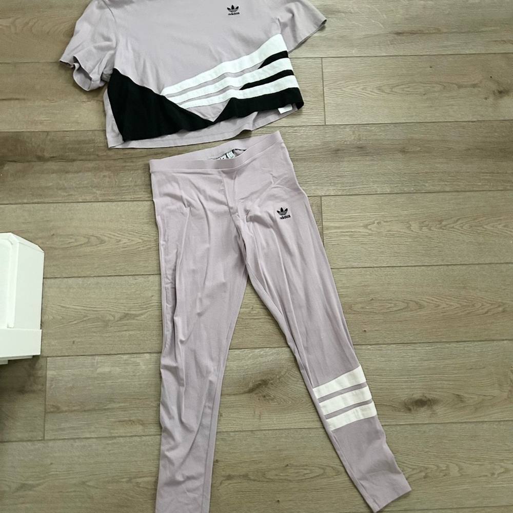 Adidas Lavender Set with Black and White Stripes